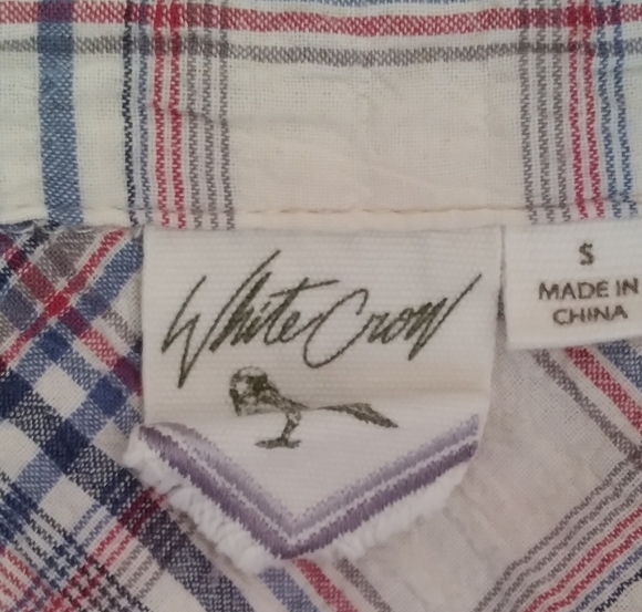 White Crow Summer Seersucker Plaid Button Down Shirt with Lace Panels - Picture 13 of 13